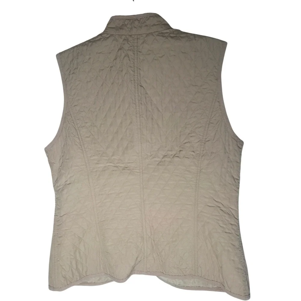 Talbots Womens Tan Quilted Full Zip Mock Neck Vest Beige Size M Equestrian - Picture 3 of 4